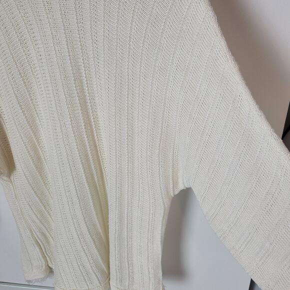 Coldwater Creek Cream Linen Open Knit Dolman Sleeve Fringe Sweater Small Petite - Picture 3 of 7